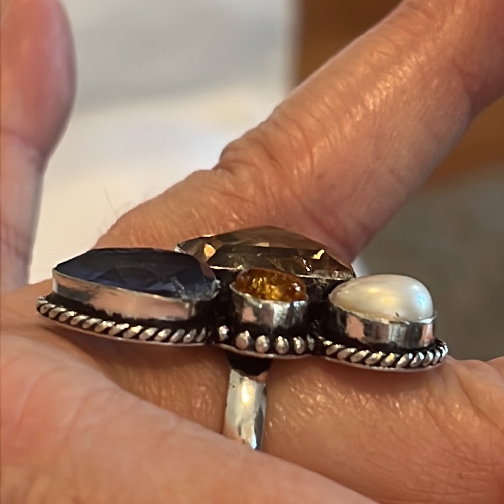 #369 Amethyst, Amber, Pearl Handcrafted Ring 💍 Size 9 NWOT - Picture 5 of 15